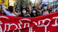 Aksi penolkan rezim militer Myanmar ( foto : ITUC)