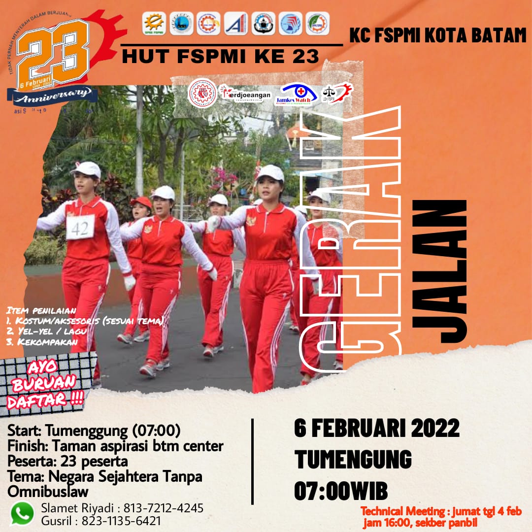 PUK TDK Dan Ratusan Anggota FSPMI Kota Batam Meriahkan Lomba Gerak Jalan Sehat HUT Ke-23 FSPMI