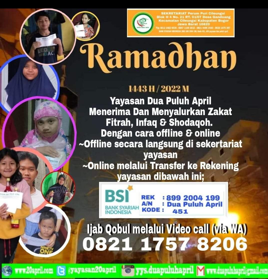 Yayasan Dua Puluh April Menerima zakat fitrah, infaq, dan shadaqah di bulan Ramadhan