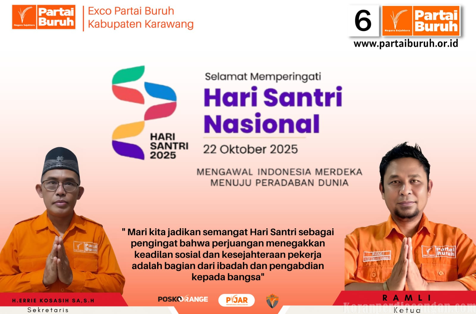 Exco Partai Buruh Kabupaten Karawang sampaikan ucapan Hari Santri Nasional 2025; Dengan Semangat Kebersamaan dan Perjuangan Rakyat