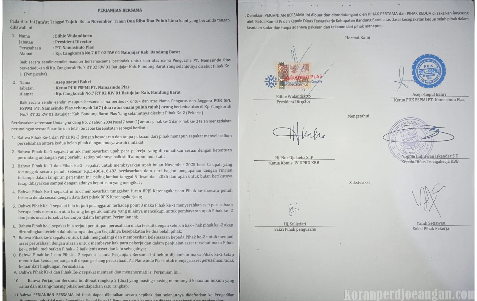 PUK SPL FSPMI PT Namasindo Plas Siap Tempuh Jalur Litigasi Usai Perusahaan Ingkari Kesepakatan