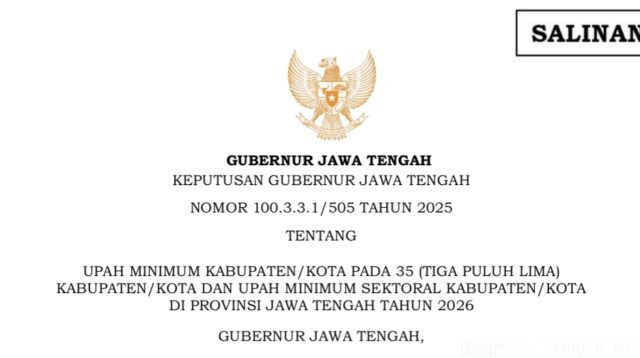 Gubernur Jawa Tengah Sahkan UMK dan UMP Tahun 2026, Ini Daftarnya