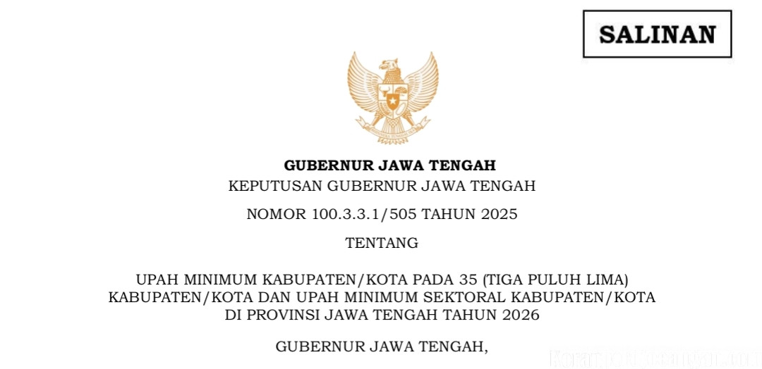 Gubernur Jawa Tengah Sahkan UMK dan UMP Tahun 2026, Ini Daftarnya
