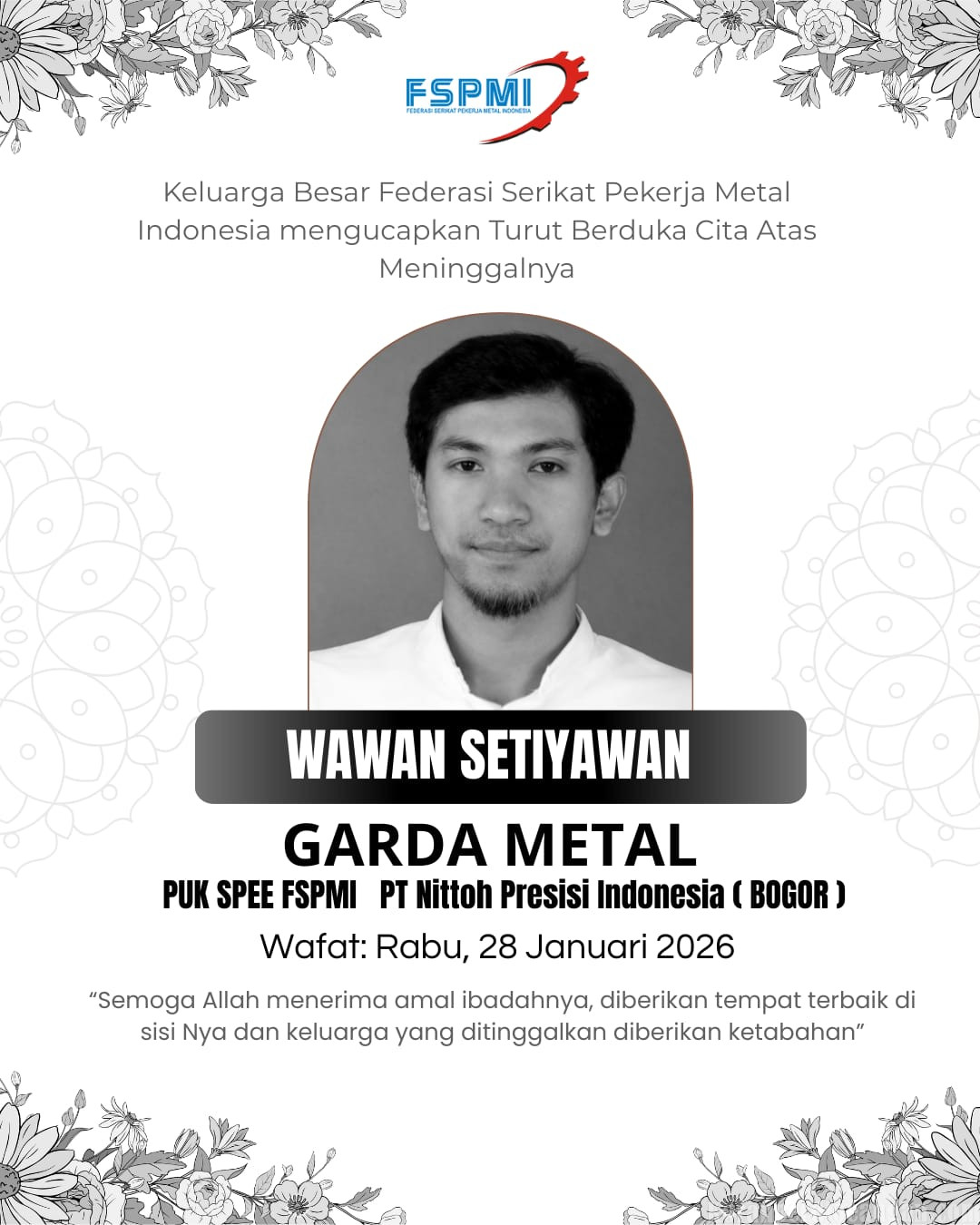 FSPMI Bogor Sampaikan Belasungkawa atas Wafatnya Wawan Setiyawan