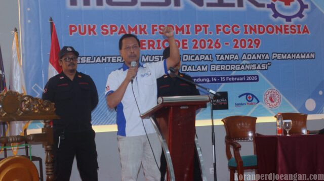 “Hidup Buruh! FSPMI Yes!” — Asmat Serum Kobarkan Semangat & Tegaskan Sikap Tolak Pemagangan Bermasalah di Musnik VIII PUK FCC