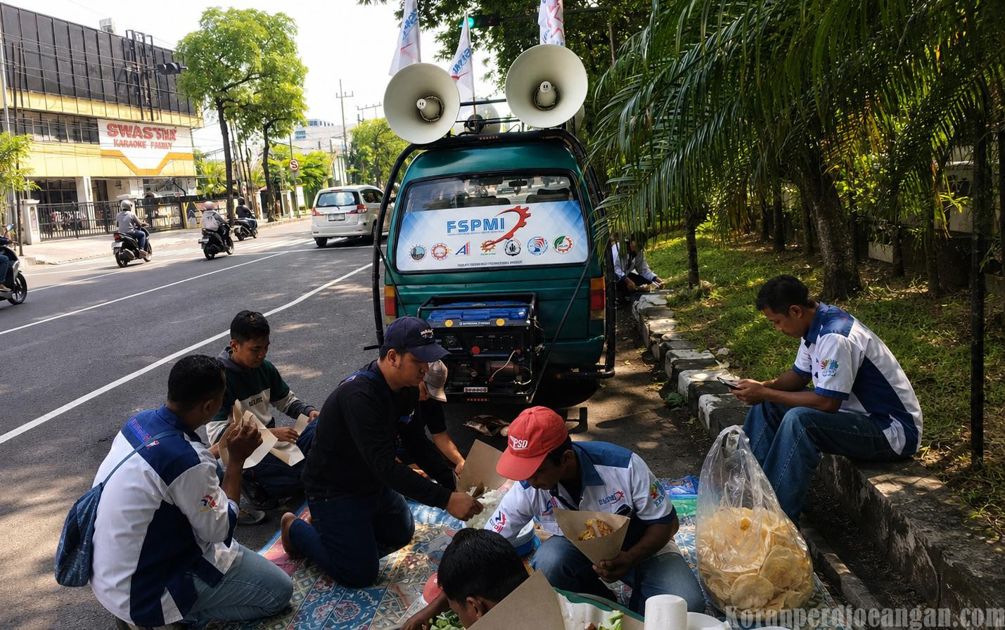 Konsolidasi di Pinggir Jalan: Ketua dan Anggota FSPMI Duduk Bersama Evaluasi Perjuangan