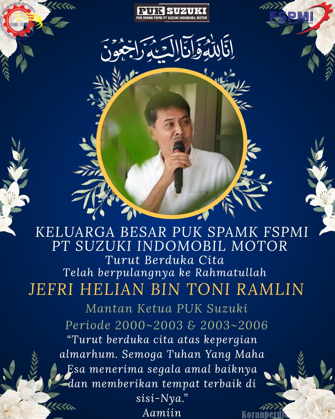 SPAMK FSPMI Berduka, Jefri Helian Mantan Ketum PP SPAMK FSPMI Meninggal Dunia
