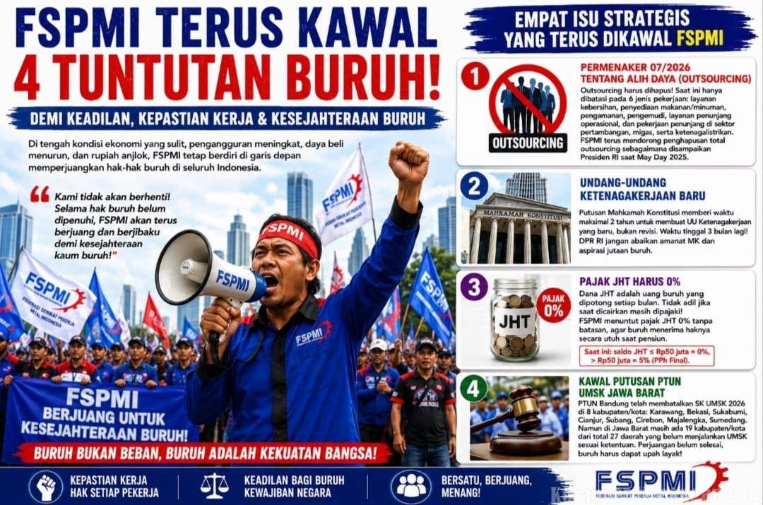 FSPMI Terus Kawal Empat Agenda Perjuangan Buruh: Hapus Outsourcing, Pajak JHT 0 Persen, UU Ketenagakerjaan Baru, dan Kemenangan UMSK Jawa Barat