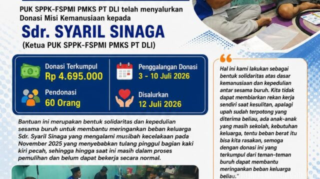 PUK SPPK-FSPMI PMKS PT DLI Salurkan Donasi Misi Kemanusiaan