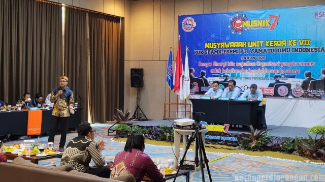 Ketua PUK SPAMK FSPMI PT Yamatogomu Indonesia Periode 2023–2026 Sampaikan Laporan Pertanggungjawaban pada MUSNIK VII