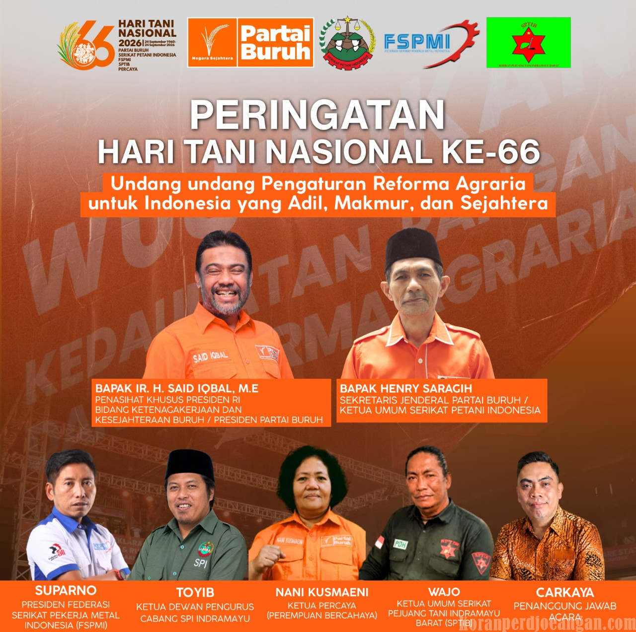 Hari Tani Nasional ke-66 Jadi Momentum Perkuat Persatuan Petani, Buruh, Nelayan, dan Rakyat Tak Bertanah