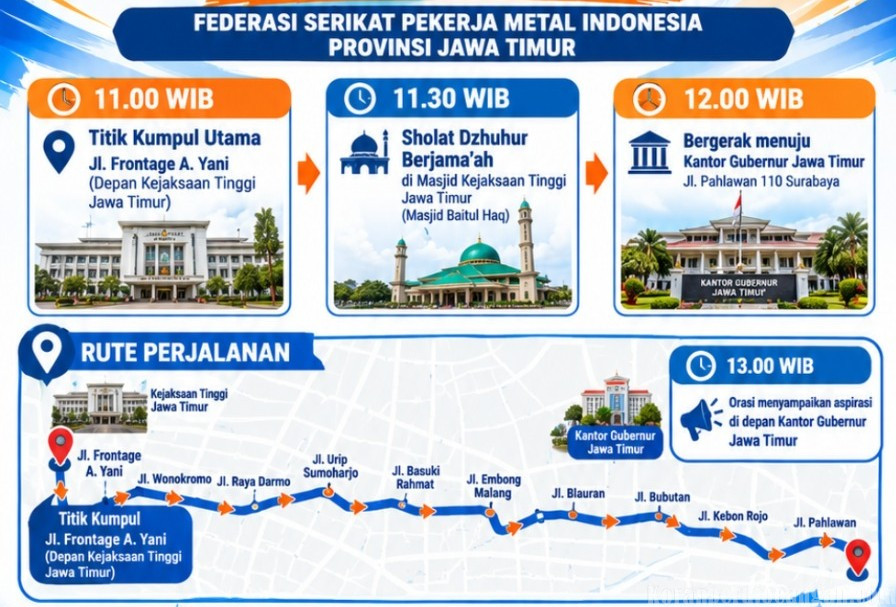 Berikut Rute Aksi Demo Buruh FSPMI Jawa Timur 1 Oktober 2026
