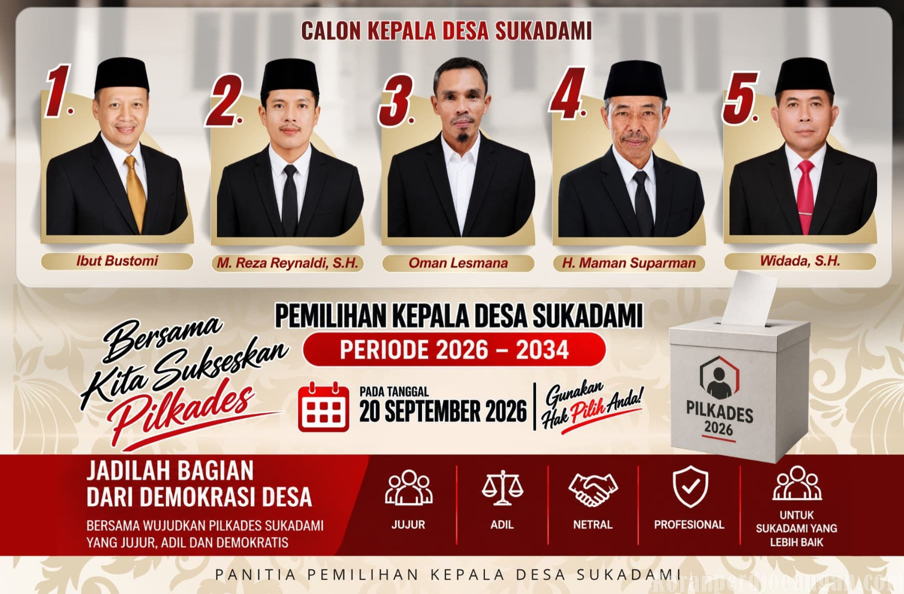 Hasil Penetapan Calon & Nomor Urut Pilkades Sukadami Cikarang Selatan