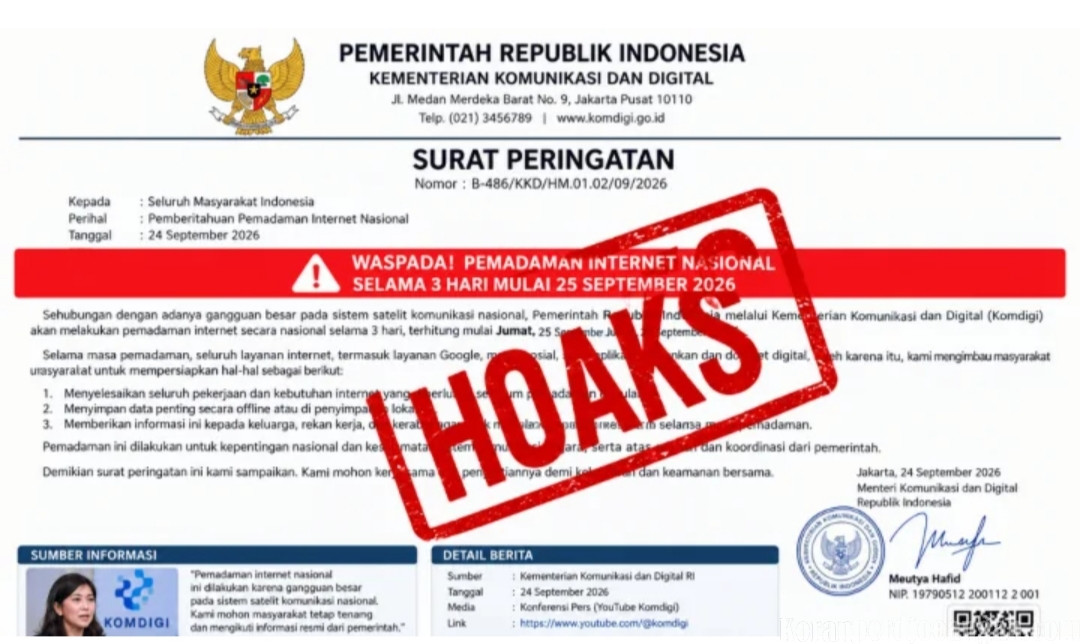 Heboh Isu Internet Nasional Dipadamkan 25–27 September, Komdigi Tegaskan Hoaks